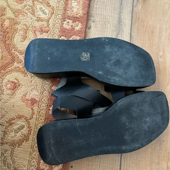 Svegan Black Woven Vegan Leather Platform Sandals - Picture 3 of 4